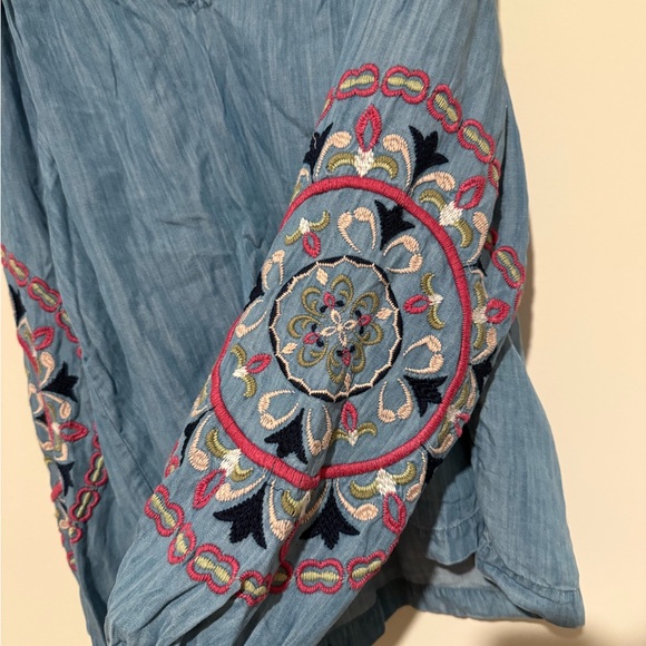 Embroidered Denim Blue Boho Top - Picture 2 of 3